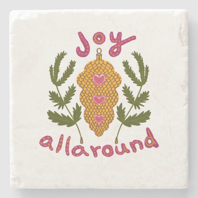 Stone Coaster Joy all around Christmas pine cone (Front)