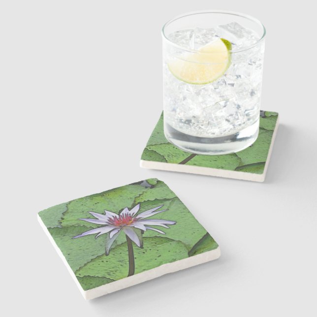 STONE COASTER/ "LAVENDER WATER LILY" COASTER (Side)