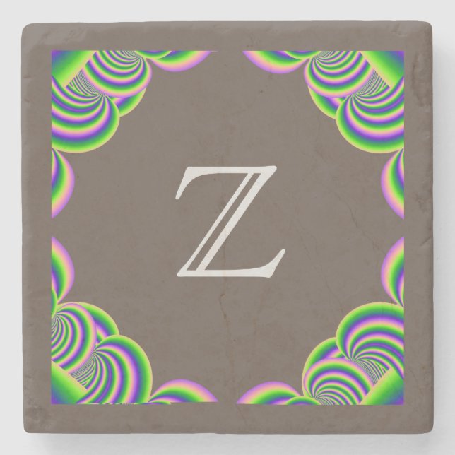 Stone Coaster Monogram  MultiColor and Brown (Front)