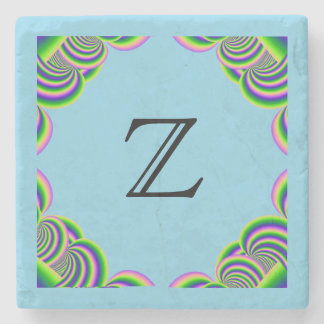 Stone Coaster Monogram MultiColor Frame & LtBlue