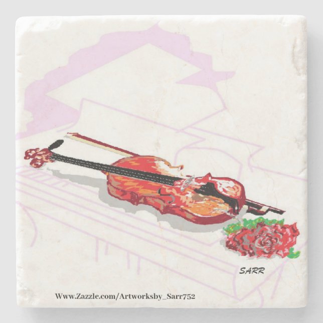 Stone Coaster : Piano ,Violin with a Rose (Front)