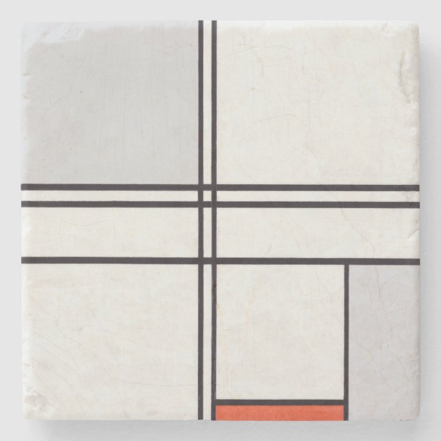 STONE COASTER: PIET MONDRIAN : GRAY - RED 1935  COASTER (Front)