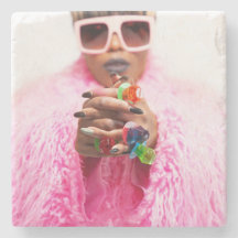 stone coaster. queen of rings. pink.