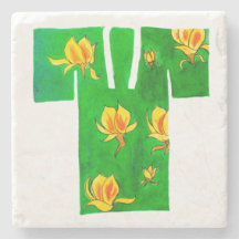 Stone coaster with green and gold nagajuban design