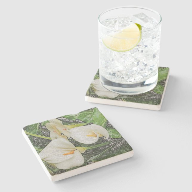 STONE COASTERS WITH CALLA LILY/DIG.EFFECTS (Side)