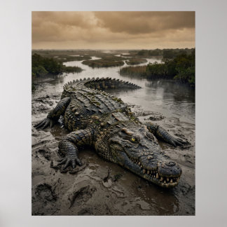 Stone Crocodile Muddy Delta Poster
