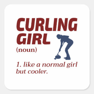 Stone Curling Girl Winter Ice Sport Curler Square Sticker