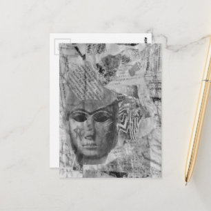 Stone face Abstract Mix Media Collage Black White Postcard