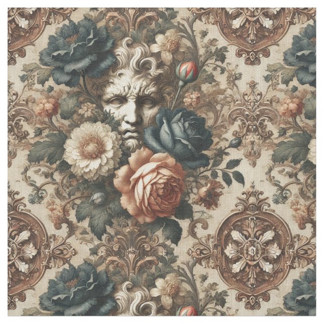 Stone Faces & Tired Nights – Gothic Classic Tile Fabric (Close Up)