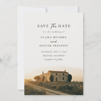 Stone Farmhouse Gravel Track Hazy Tuscan Wedding Save The Date