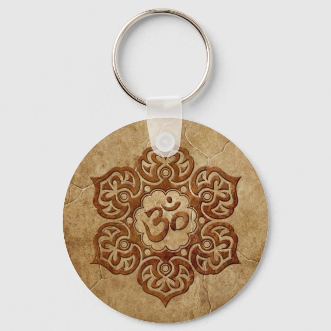 Stone Floral Aum Design Key Ring (Front)