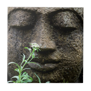 Stone garden statue with flower ceramic tile