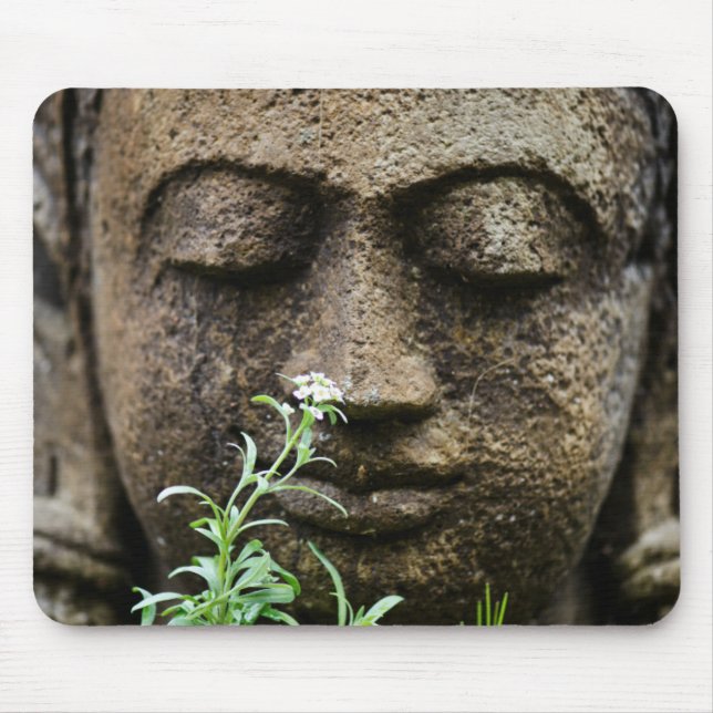 Stone garden statue with flower mouse pad (Front)
