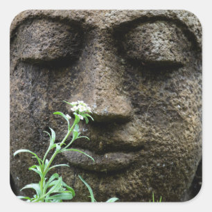 Stone garden statue with flower square sticker