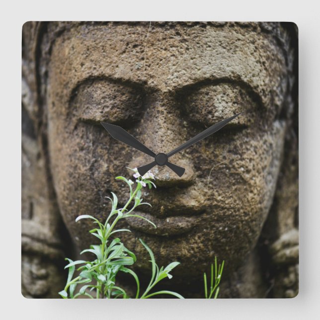 Stone garden statue with flower square wall clock (Front)