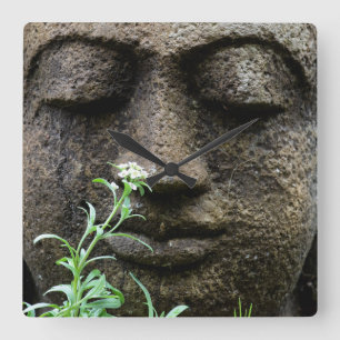 Stone garden statue with flower square wall clock