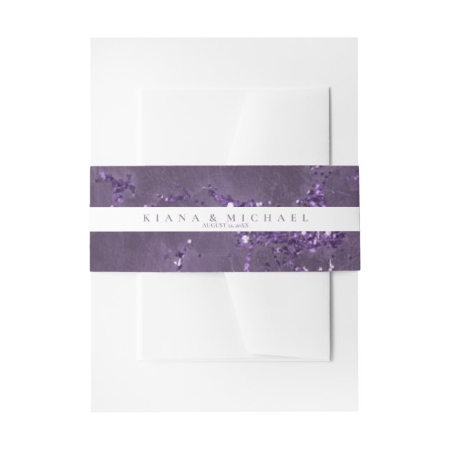 Stone Glitter Stripe Wedding Violet ID647 Invitation Belly Band (Front Example)
