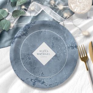 Stone Glitter Wedding Dusty Blue ID647 Paper Plate