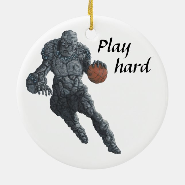 Stone Golem Basketball Sports Fantasy Ornament (Back)