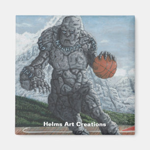 Stone Golem Playing Basketball Button Magnet