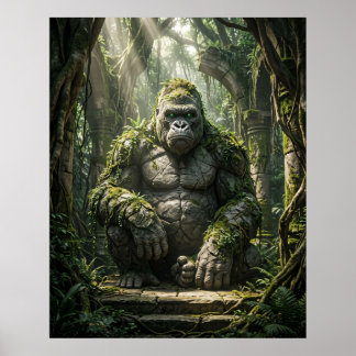 Stone Gorilla Monolithic Jungle Art Poster