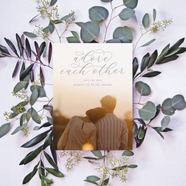 Stone Gray Adore Each Other Calligraphy Photo Save The Date (Creator Uploaded)
