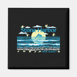 Stone Harbour NJ Dolphin Pelican Waves Beach Magnet