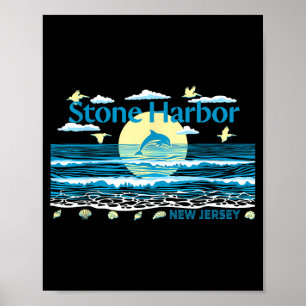 Stone Harbour NJ Dolphin Pelican Waves Beach Poster
