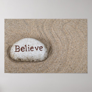 stone in sand with word Believe Poster