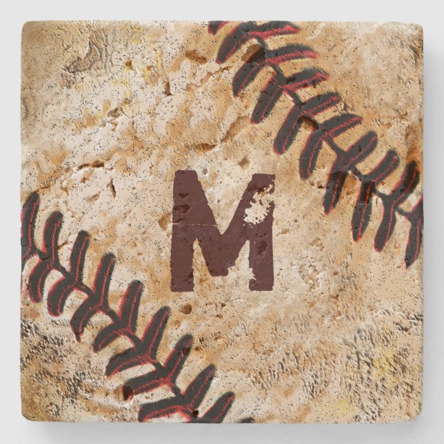 Stone Jersey Number or Monogram Baseball Coasters (Front)