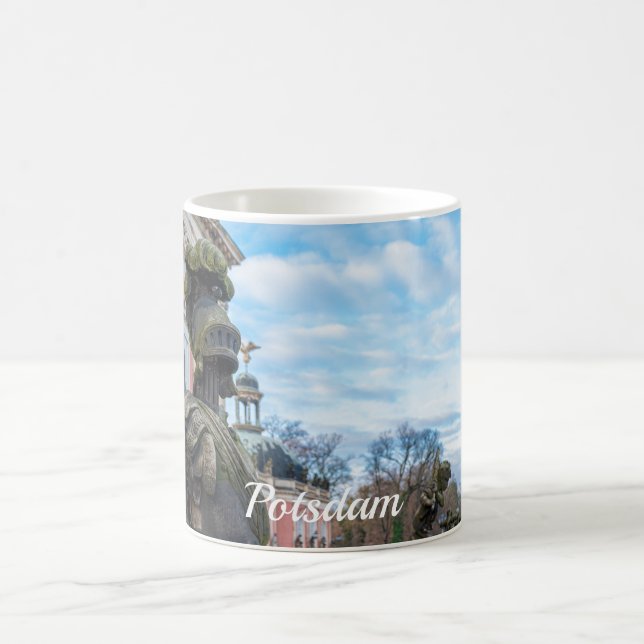 Stone knight statues near palace in Potsdam Coffee Mug (Center)