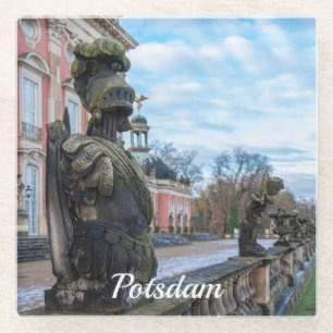 Stone knight statues near palace in Potsdam Glass Coaster