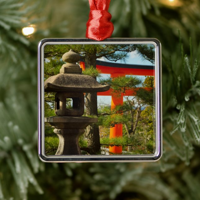 Stone Lantern and Torii Gate Metal Ornament (Tree)