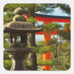 Stone Lantern and Torii Gate Square Sticker