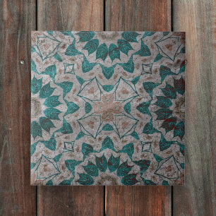Stone-Like Grey Textured Green Leaves Geometric Ceramic Tile