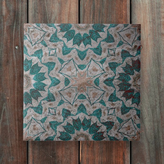 Stone-Like Grey Textured Green Leaves Geometric Ceramic Tile (Creator Uploaded)