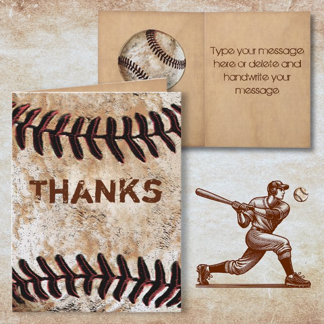 Stone Like Vintage Baseball Thank You Themed Cards (Baseball Thank You Cards. )