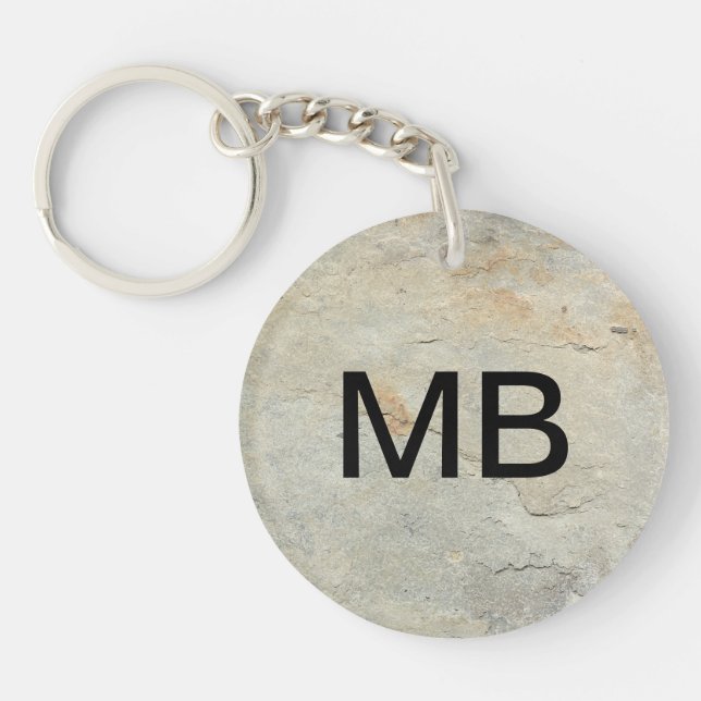 Stone Look Men's Monogram Keychain (Front)