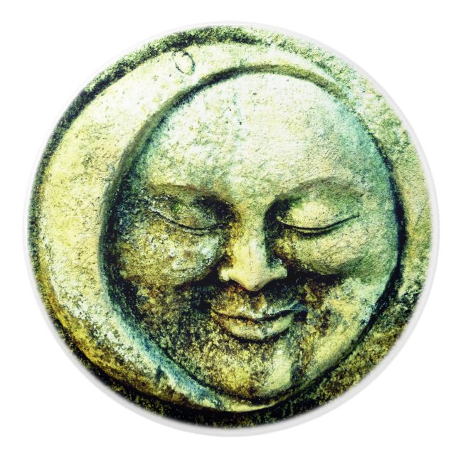 Stone look moon and sun face crescent ceramic knob (Front)