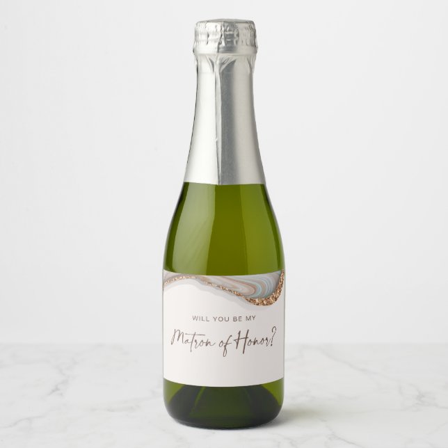 Stone Marble Agate Matron of Honour Sparkling Wine Label (Front)