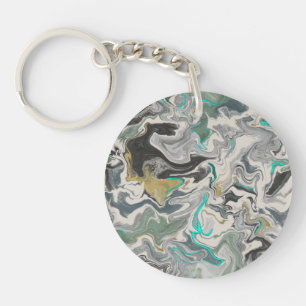 Stone Marbling with Turquoise Veins Acrylic Circle Key Ring