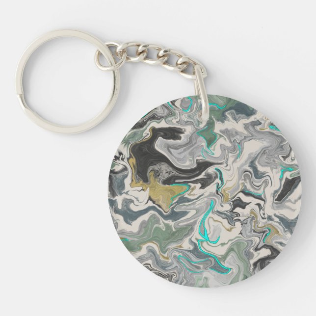 Stone Marbling with Turquoise Veins Acrylic Circle Key Ring (Front)