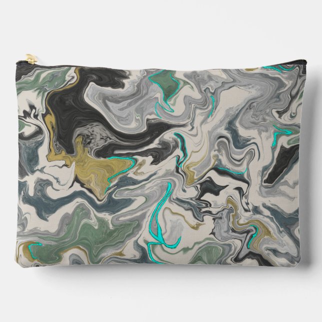 Stone Marbling with Turquoise Veins Large Accessory Pouch (Front)