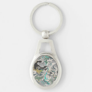 Stone Marbling with Turquoise Veins Oval Key Ring