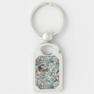 Stone Marbling with Turquoise Veins Rectangle Key Ring