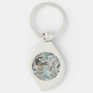 Stone Marbling with Turquoise Veins Swirl Key Ring