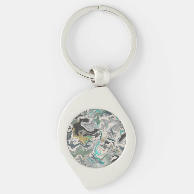 Stone Marbling with Turquoise Veins Swirl Key Ring (Front)