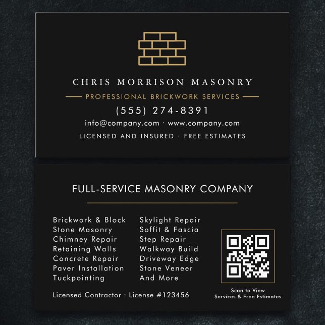 Stone Masonry Brick Mason Company QR Code Business Card (Creator Uploaded)