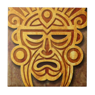 Stone Mayan Mask Tile