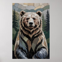 Stone Mosaic Bear Woodland